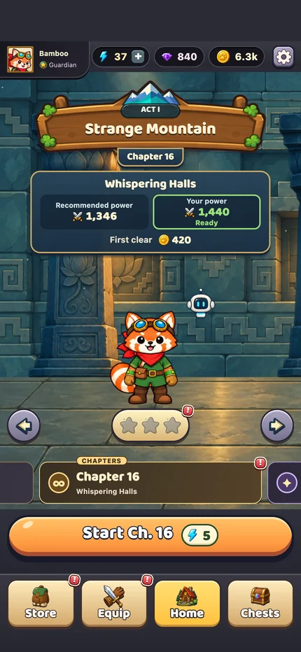 Chapter selection with Star Quest stars