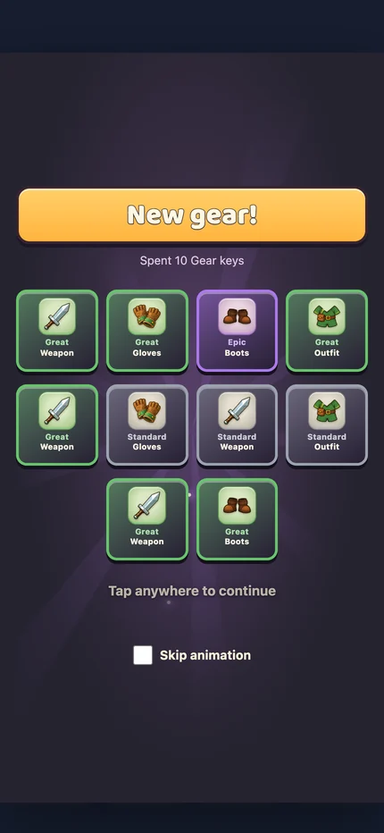Gear chest draw result with ten items