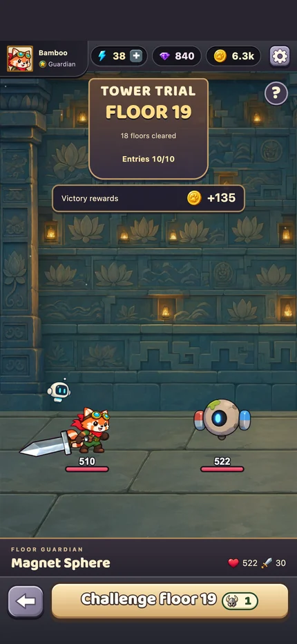 Tower Trial with the floor guardian and challenge button